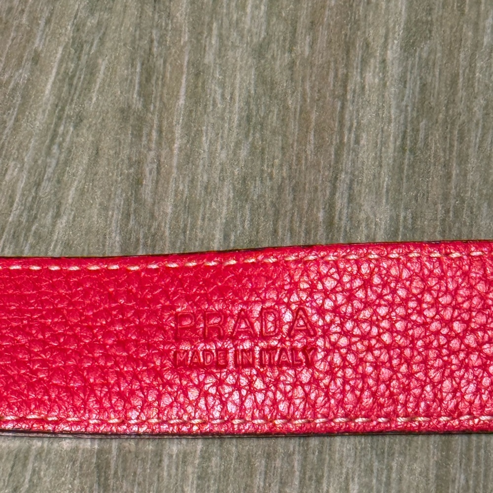 Prada Red Leather Belt featuring goldtone buckle with red enamel detailing 34 - Picture 3 of 6